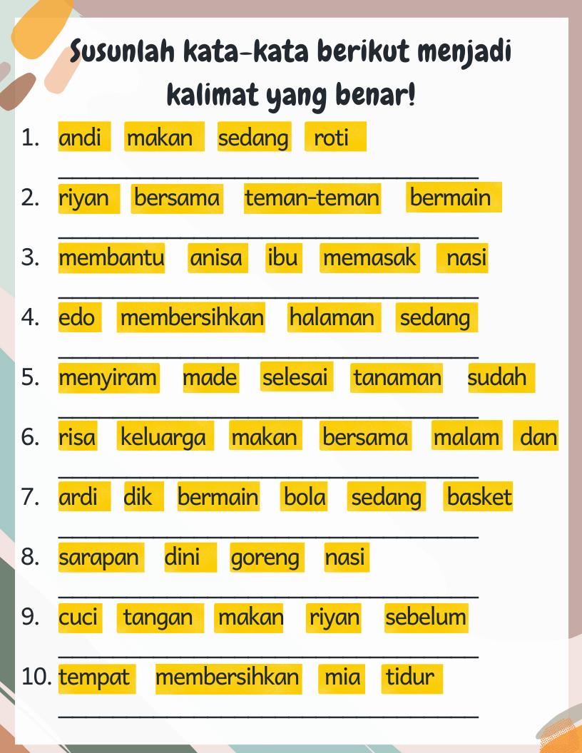 Lembar Kerja Menyusun Kata Menjadi Kalimat Ide membaca Panduan