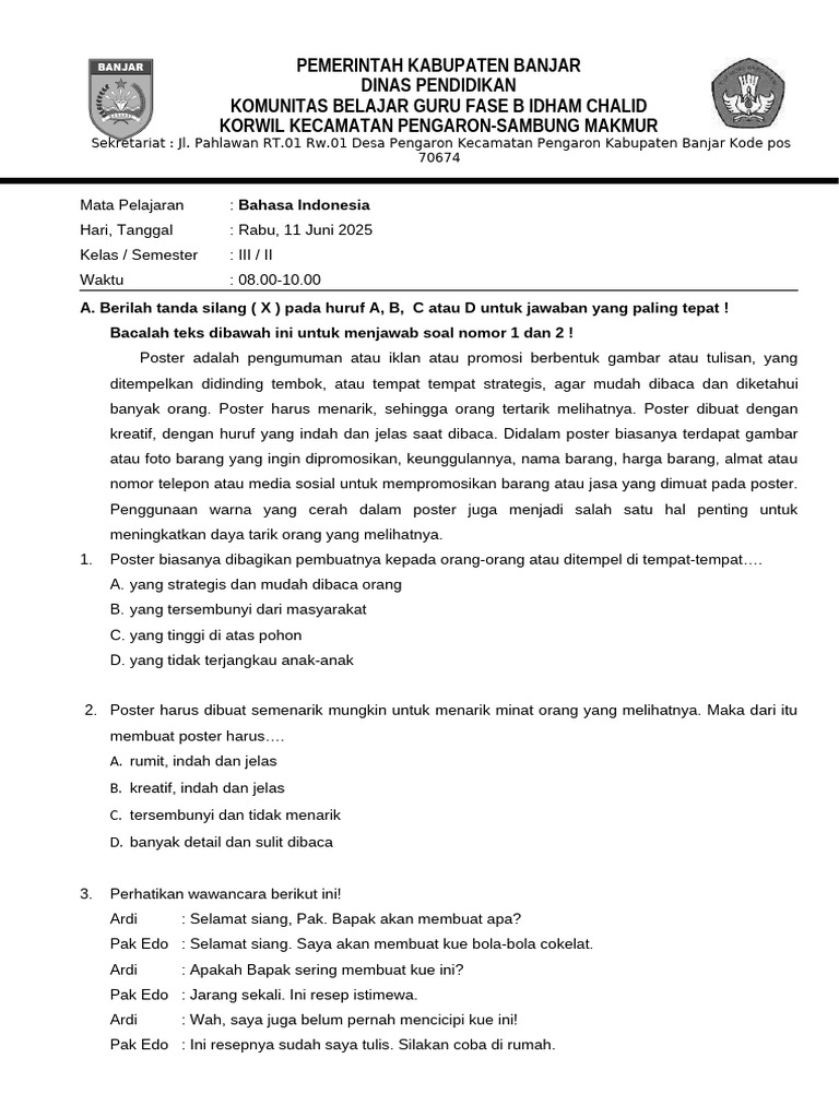 Soal Cerita Bahasa Indonesia Kelas 2 PDF Soal Cerita Bahasa Indonesia Kelas 2 PDF
