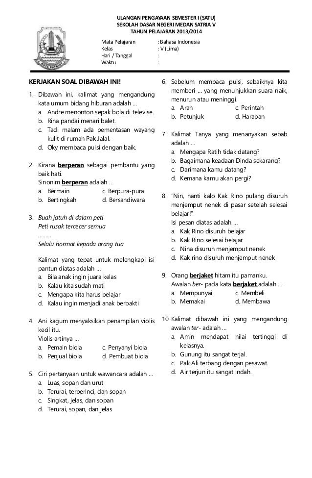 contoh soal bahasa indonesia kelas 5 sd kd 3.3