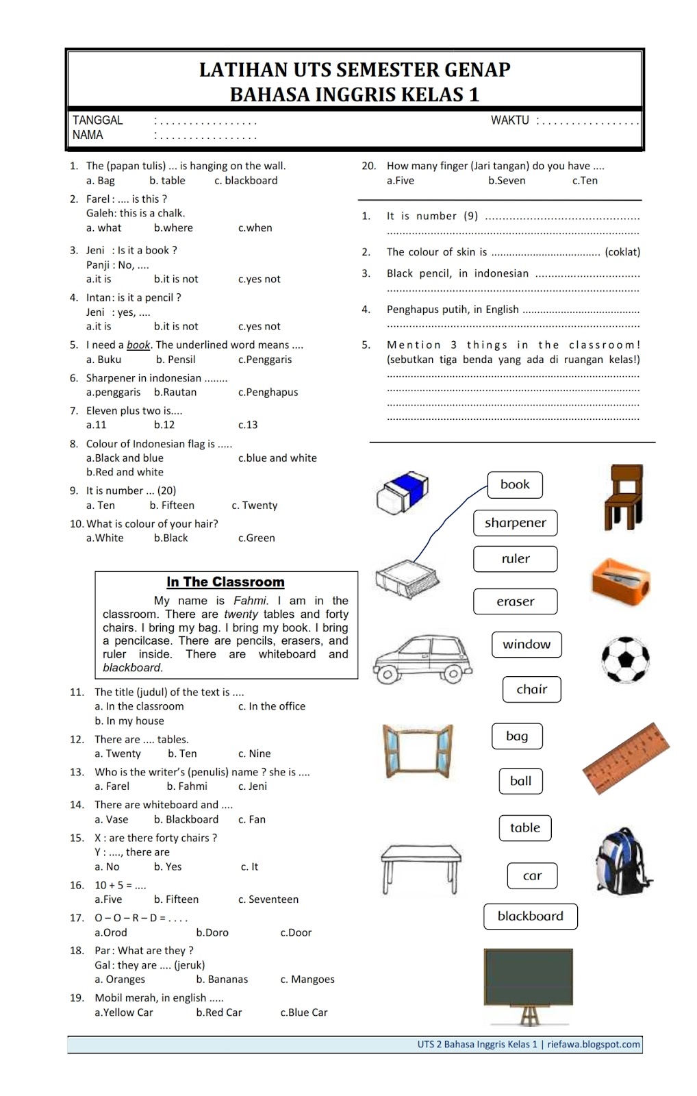 Soal Ukk Sd Kelas 2 Bahasa Indonesia