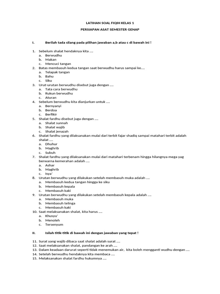 Latihan Soal Fiqih Kelas 1 Semester Genap PDF