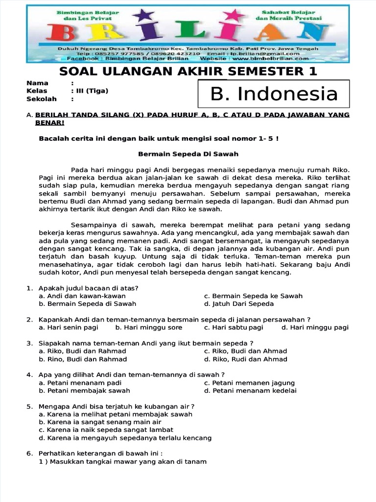 7 Contoh Soal Bahasa Indonesia Kelas 3 Tempat Umum, Ternyata Banyak Siswa Salah Jawab