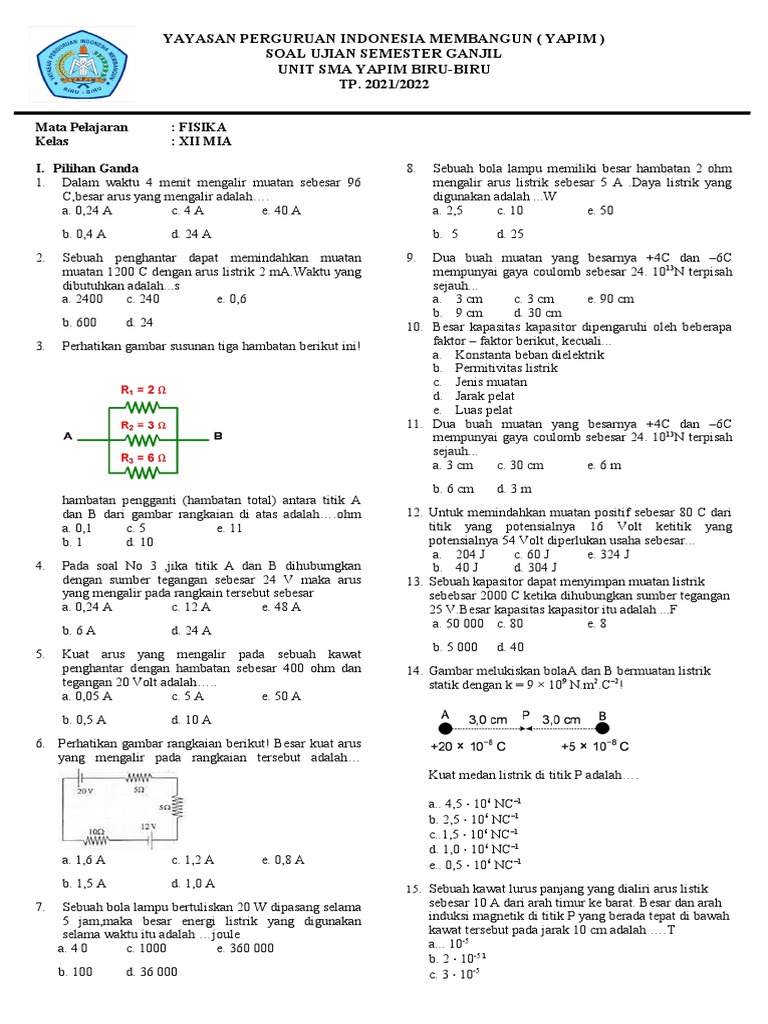 Soal Ujian Fisika Kelas XII MIA YAPIM PDF