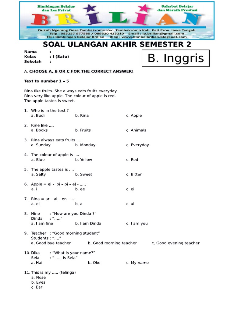 5 Alasan Wajib Punya Bank Soal UKK Bahasa Inggris Kelas 1 SD Sebelum Ujian Tiba