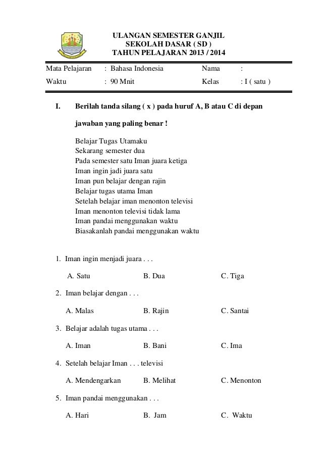 5 Contoh Soal Bahasa Indonesia Kelas 3 Semester Ganjil yang Wajib Dikuasai Siswa