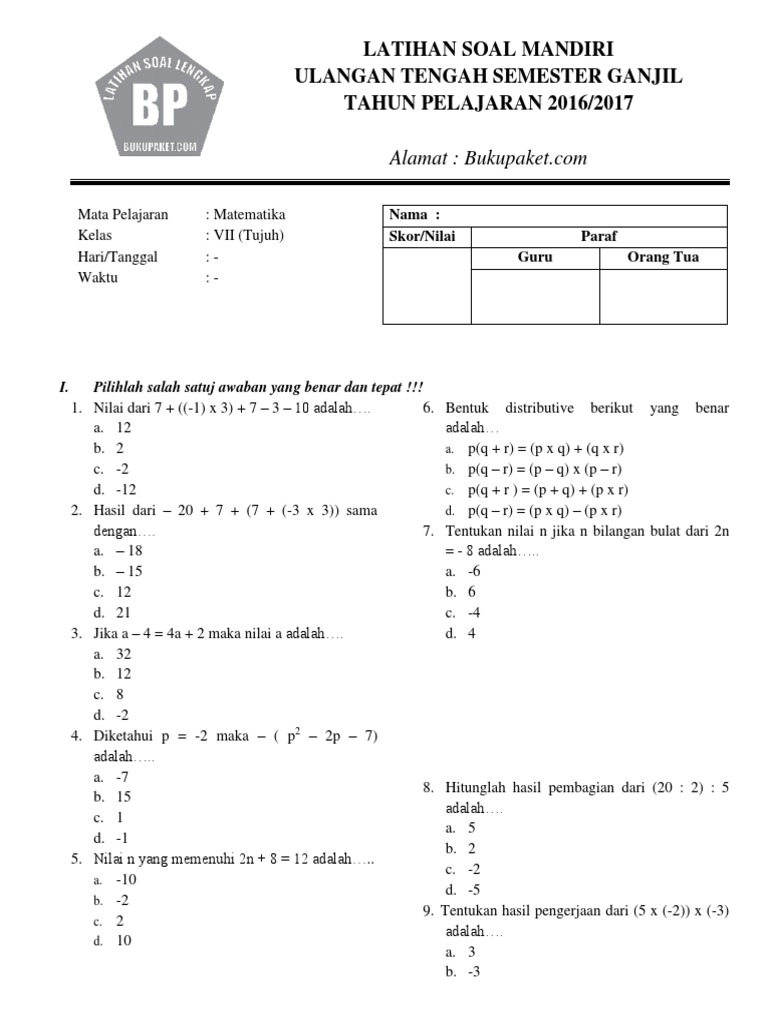 5 Fakta Tersembunyi Bank Soal Download PTS Matematika Kelas 7 Semester 1 2019 yang Wajib Kamu Tahu